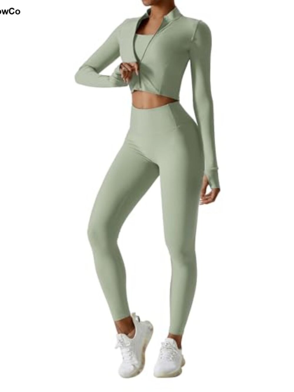 3 Piece Seamless Yoga Outfit Crop Top Leggings Long Sleeve Jacket Tummy Control